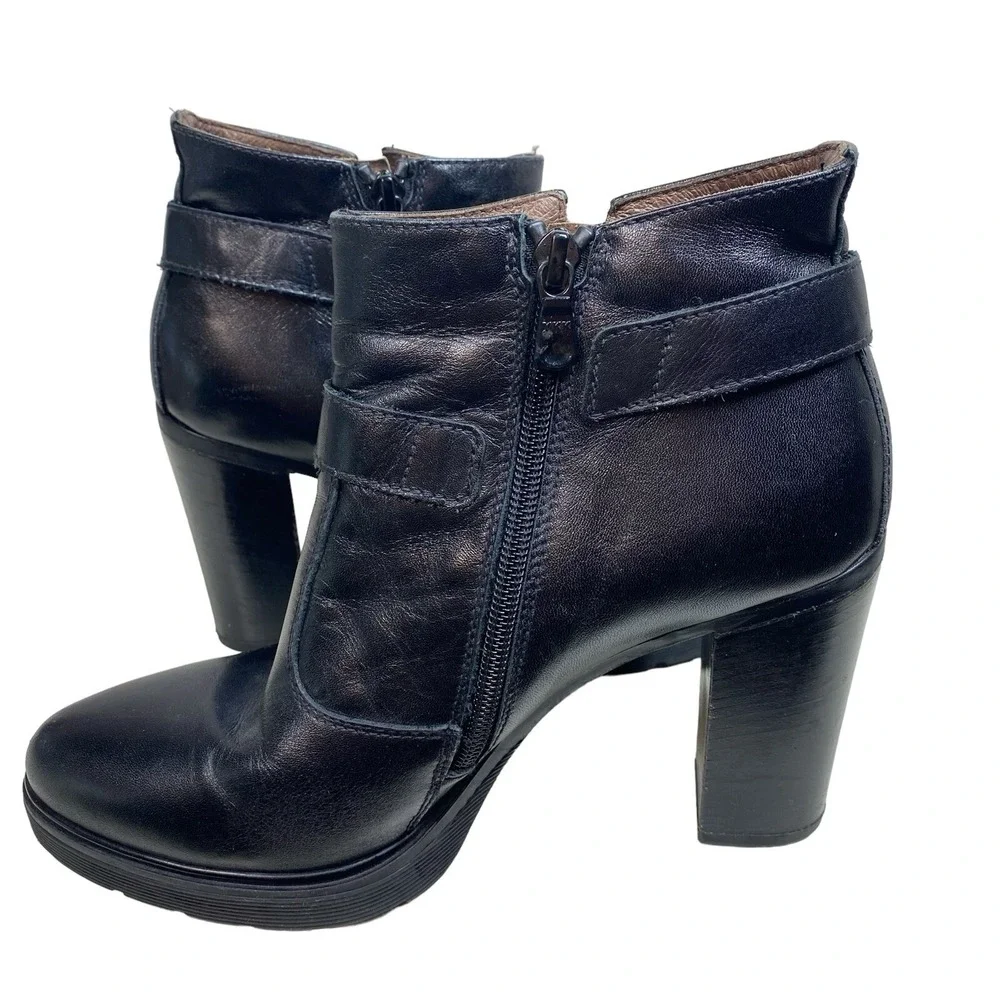 NeroGiardini Women 39 US 8.5 Black Leather Platform Buckle Ankle Boots Italy